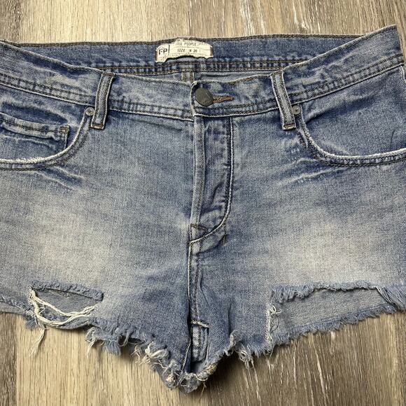 Free People Distressed Jean Shorts Button Fly - Picture 3 of 6